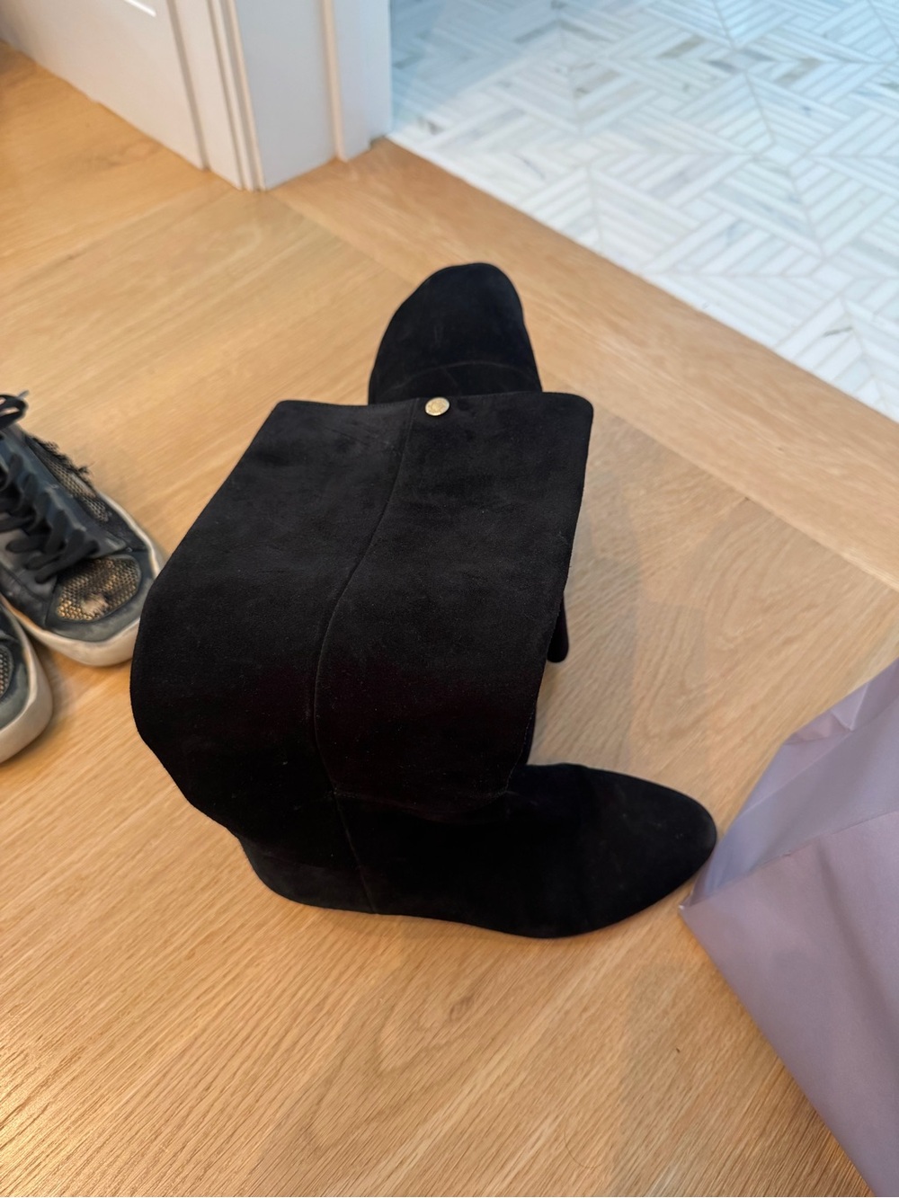 Jimmy Choo Suede Black Wedge Boot